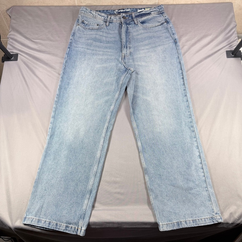 Original Use Mens 36x32 Blue Cotton Baggy Fit Jeans Wide Leg Light Wash Denim